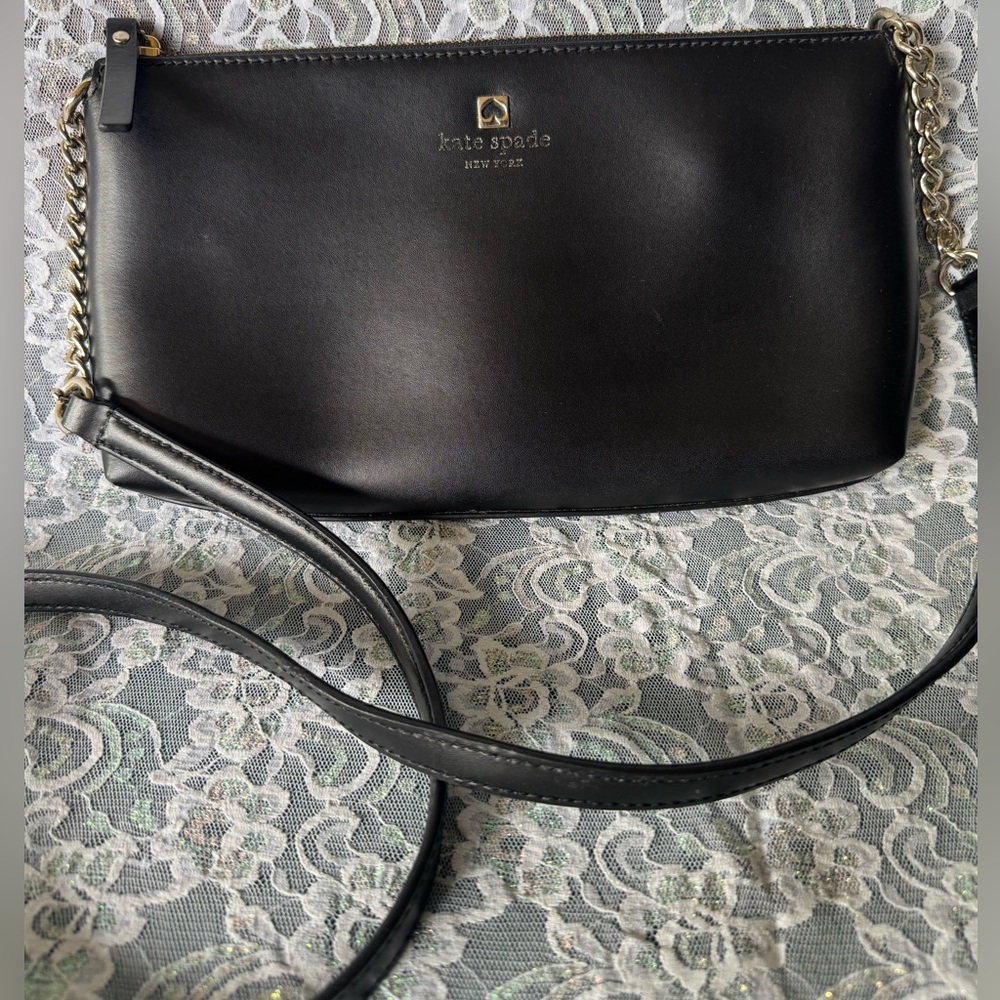 Kate Spade Black Leather and Chain  Crossbody Bag